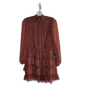Express Smocked Tiered Dress NWT Women's Size Small Lined Chiffon Brown Print